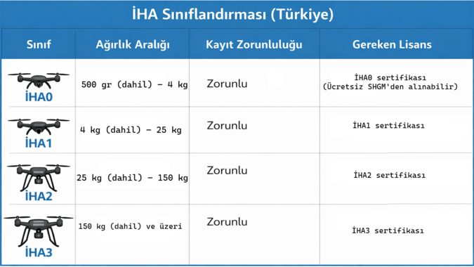 2026 İHA sınıflandıra tablosu